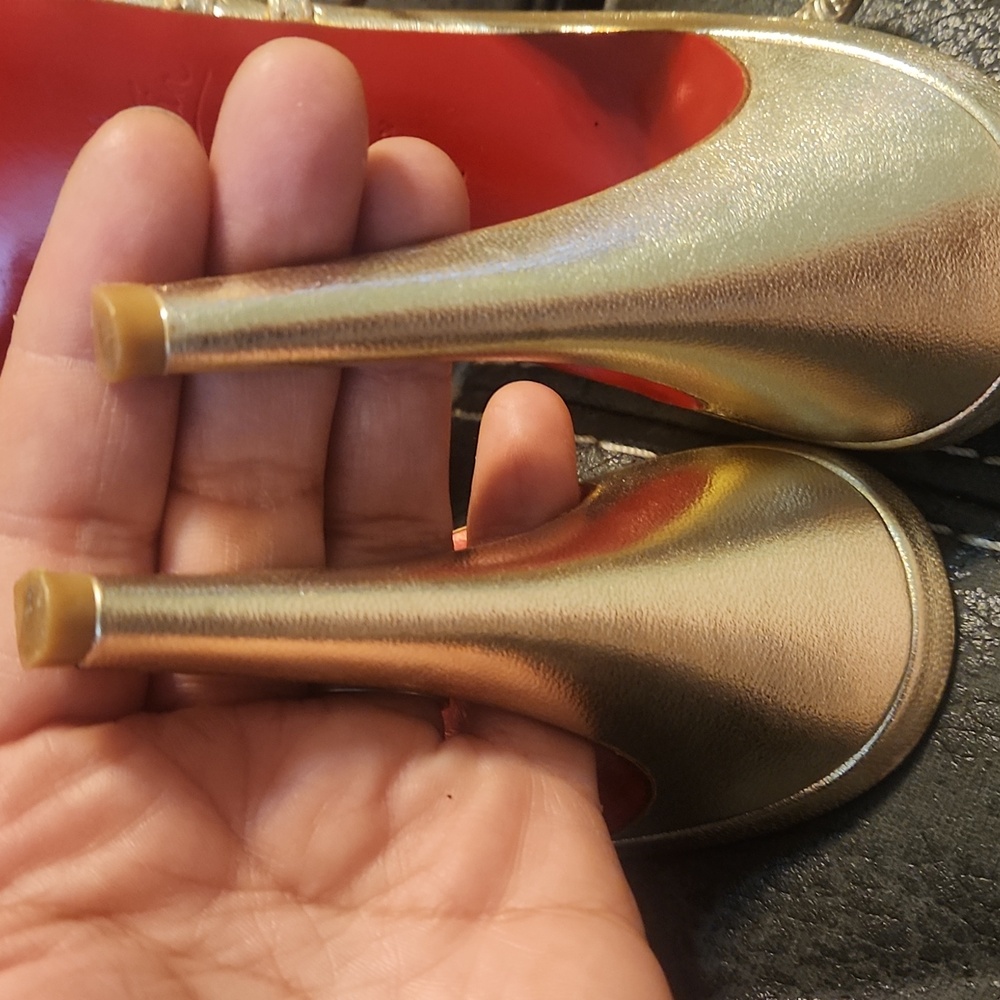 Christian Louboutin Metallic Gold Strappy Slingback Heels - Picture 6 of 6